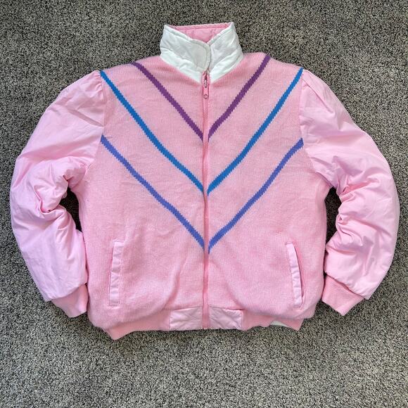 Vintage 80's REVERSIBLE White Pink Preppy Puffer Stranger Things Nancy MED LG - Picture 8 of 10